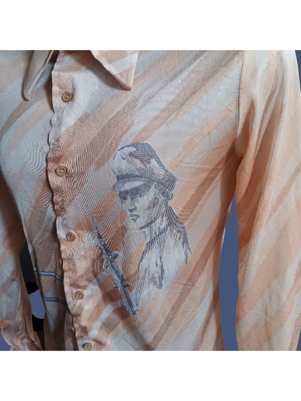 True Vintage Disco Shirt Large 1970s Salmon Pink Nautical Sexy Man Woman Print